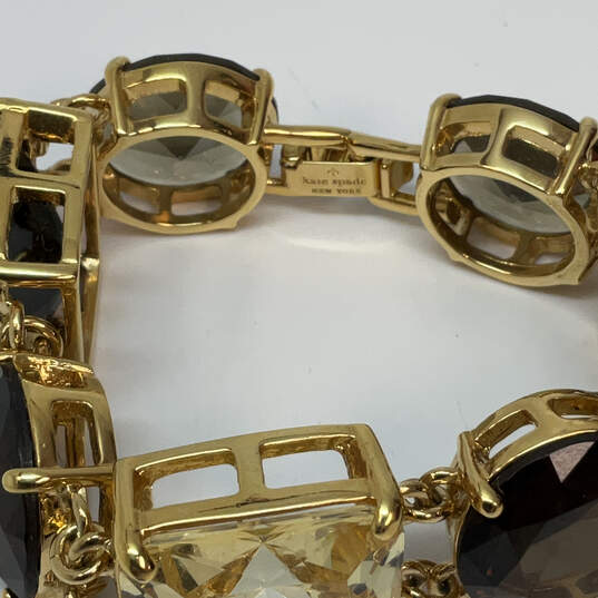 Designer Kate Spade Gold-Tone Black Clear Crystal Cut Stone Chain Bracelet image number 4