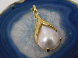 14K Yellow Gold White Mabe Mother Of Pearl Teardrop Pendant 4.4g