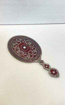 Art Nouveau Inspired Contemporary Vanity Mirror Pewter with Red Enamel & Jewels