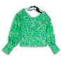 NWT Womens Green Floral Smocked Long Sleeve Cropped Blouse Top Size Medium image number 2