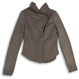 Womens Brown Mock Neck Long Sleeve Asymmetric Full-Zip Jacket Size S