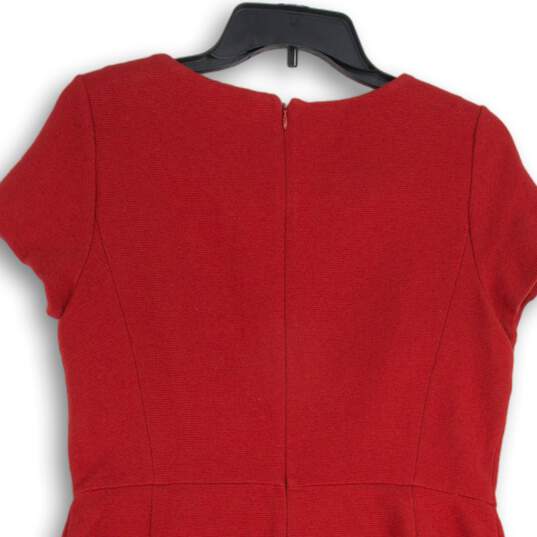 Womens Red Rhinestone Short Sleeve Round Neck Back Zip Sheath Dress Sz 12P image number 4