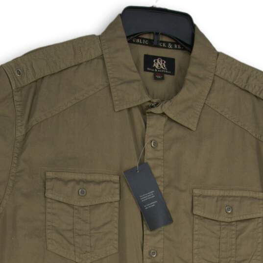 NWT Rock & Republic Mens Khaki Spread Collar Short Sleeve Button-Up Shirt Sz XL image number 3