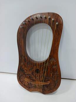 Hand Carved Floral Wooden Lyre Harp With Accessories In Gray And Black Case alternative image