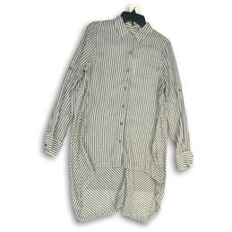 Max Studio Womens White Gray Striped Long Sleeve Button-Up Shirt Size S