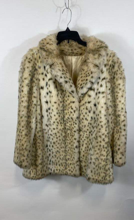 Sportowne Womens Beige Black Cheetah Print Faux Fur Long Sleeve Overcoat Size 8 image number 1