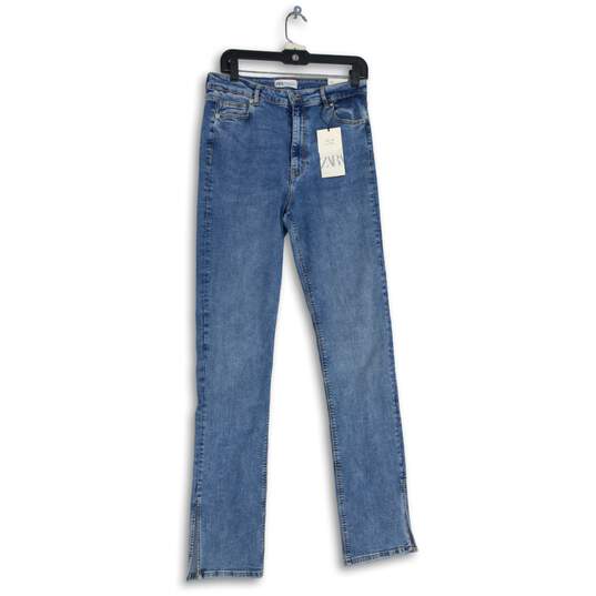 NWT Zara Womens Blue Denim Medium Wash Stretch Split Skinny Jeans Size 12 image number 1
