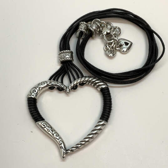 Designer Brighton Silver-Tone Leather Cord Heart Shape Pendant Necklace image number 3