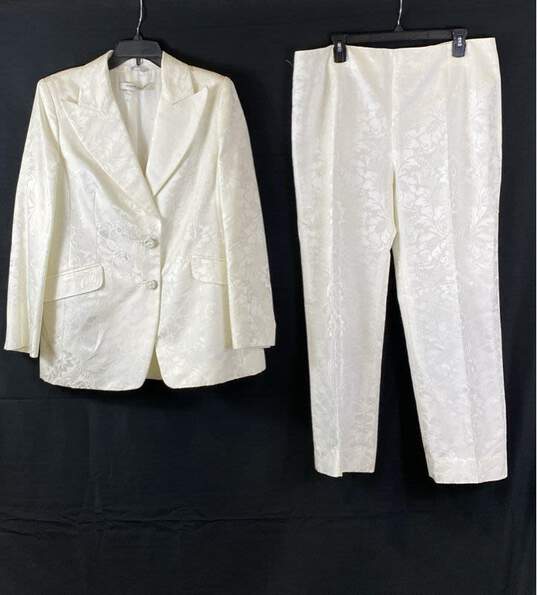 Marina Rinaldi Womens White Floral Single-Breasted Flat Front Pant Suit Sz 21X25 image number 1