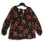 Womens Red Gold Floral Sheer Long Sleeve V-Neck Pullover Blouse Top Size XL image number 1