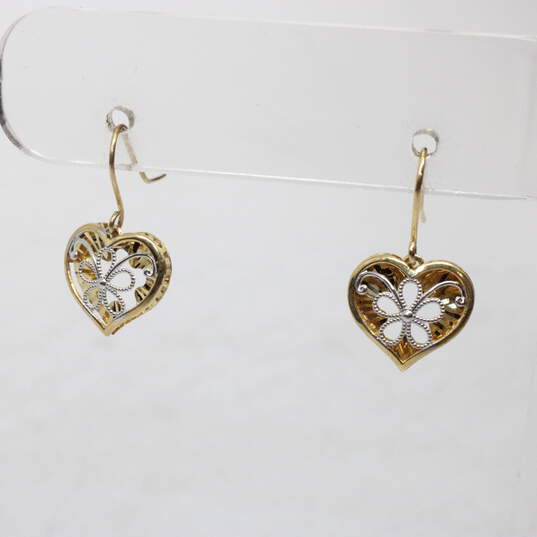14K Yellow & White Gold Heart Earrings-1.2g image number 1
