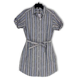 NWT Womens White Black Striped Tie Waist Collared Shirt Dress Size Small