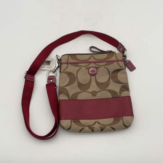 NWT Womens Brown Red Signature Print Detachable Strap Charm Crossbody Bag image number 1