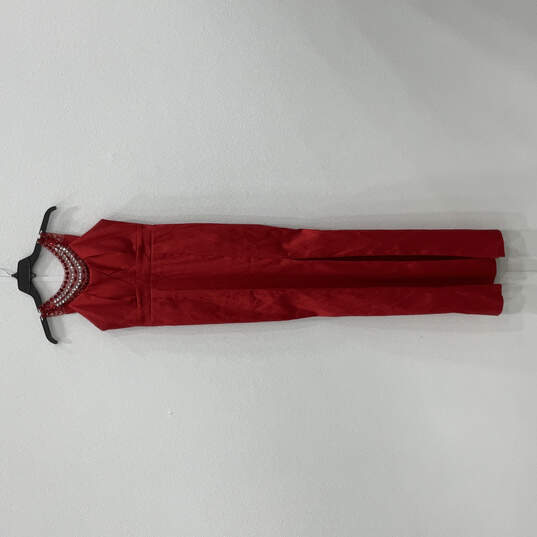 Womens Red Beaded Sleeveless Side Slit Back Zip Bodycon Dress Size Medium image number 1