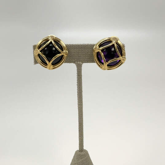 Designer Joan Rivers Gold-Tone Purple Crystal Clip-On Stud Earrings image number 3