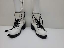 Wm MIX No. 6 White Leather Platform Boots Lace Up Side Zip Sz 8.5 M