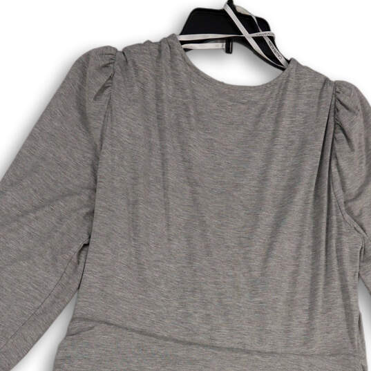Womens Gray V-Neck Knee Length 3/4 Sleeve Pullover A-Line Dress Size 14 image number 4