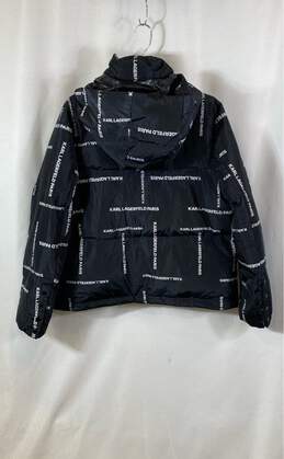 Karl Lagerfeld Womens Black Hooded All-Over Printed Full Zip Puffer Jacket Sz L alternative image