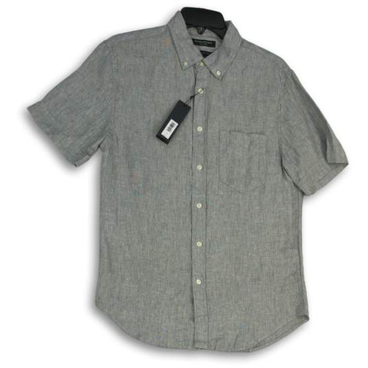 NWT Mens Gray Slim Fit Short Sleeve Collared Button-Up Shirt Size Small image number 1