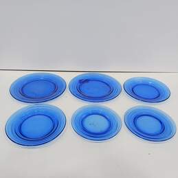 Hazel Atlas Moderntone Blue Glass Plates Assorted 6pc Lot alternative image