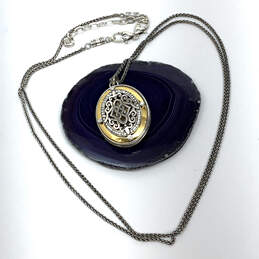 Designer Brighton Two-Tone Link Chain Oval Shape Ornate Pendant Necklace
