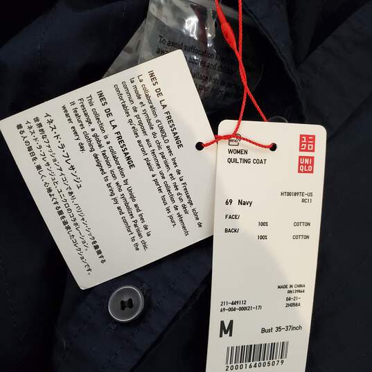 Uniqlo Navy Quilting Coat NWT Women's Size M image number 3