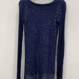 NWT Womens Blue Sequin Crew Neck Long Sleeve Pullover Sweater Size XS alternative image