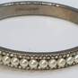 Givenchy Silver Tone Faux Pearl Crystal Hinge Bangle Bracelet 29.1g DAMAGED image number 4