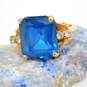 Vintage 10K Yellow Gold London Blue Topaz & Clear Quartz Accented Statement Ring 5.8g image number 1