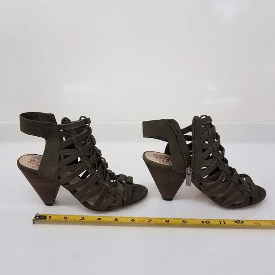 Vince Camuto Elishan Women's Size 5 Greenish Brown Leather Strap Upper Heels image number 1