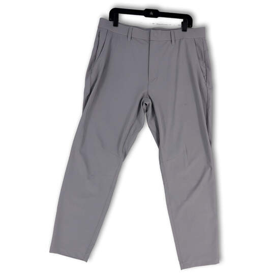 Mens Gray Flat Front Slash Pocket Straight Leg Dress Pants Size 34X32 image number 1