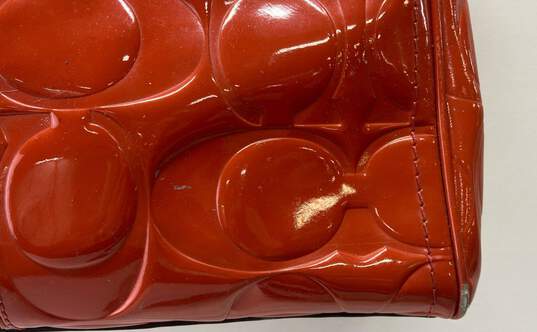 COACH F14413 Orange Patent Leather Signature Embossed Tote Bag image number 7