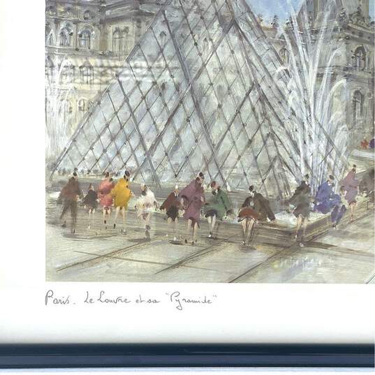 Paris Le Louvre Pyramide Print by Maurice Legendre 80s Framed image number 3