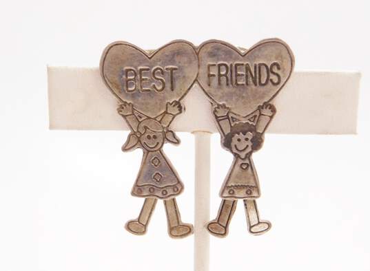 Mexico 925 Sterling Silver Best Friends Brooch 9.0g image number 5