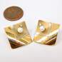 14K Yellow Gold Pearl Diamond Accent Ridged Square Earrings 3.1g image number 9