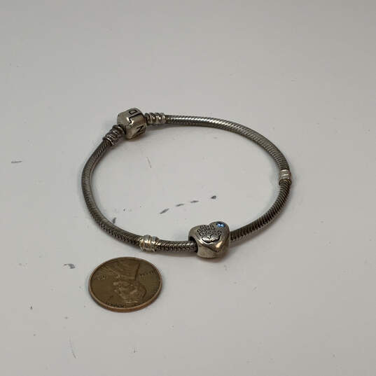 Designer Pandora 925 ALE Sterling Silver Snake Chain Heart Charm Bracelet image number 4