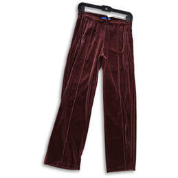 Women Maroon Elastic Waist Zipper Pocket Drawstring Sweatpants Size XS