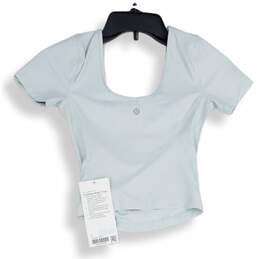 NWT Lululemon Womens Blue V-Neck Short Sleeve Pullover T-Shirt Size 2 alternative image