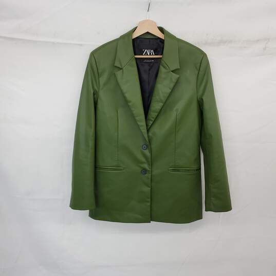 Zara Olive Green Faux Leather Lined Jacket WM Size M image number 1