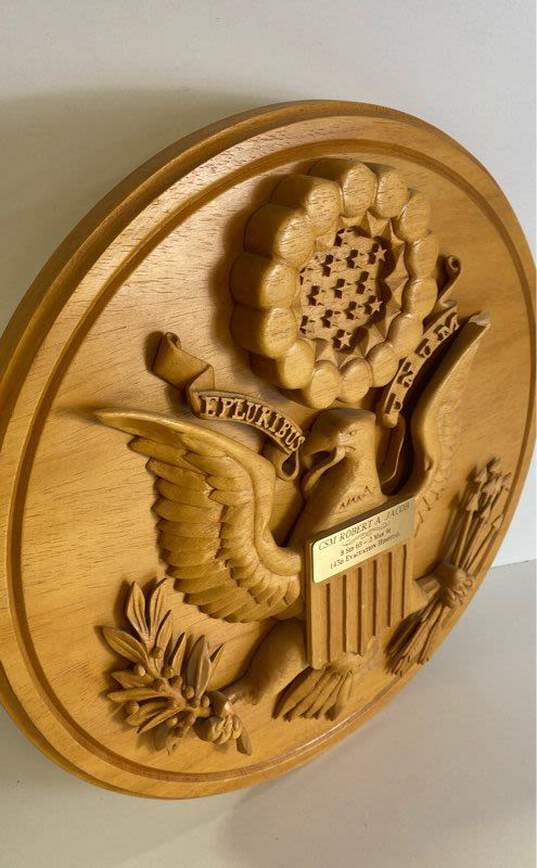 Military Commemorative Plaque E Pluribus Unum Carved Wood US Seal CSM Jacob image number 2