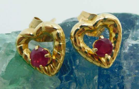 10K Gold Red Spinel Accent Heart & Pink Cubic Zirconia Square Post Earrings Variety 1.2g image number 4
