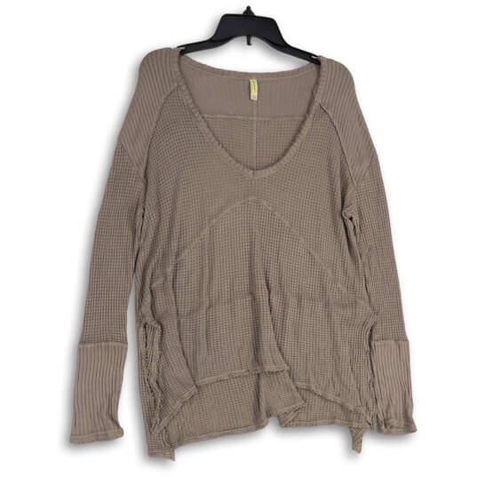 Womens Taupe Long Sleeve V-Neck Pullover Blouse Top Size Medium image number 1