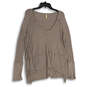 Womens Taupe Long Sleeve V-Neck Pullover Blouse Top Size Medium image number 1