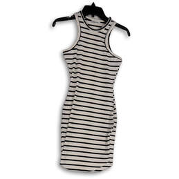 Womens Black White Striped Sleeveless Round Neck Bodycon Dress Size Small