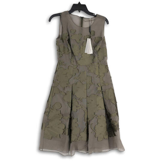 NWT Womens Gray Floral Sleeveless Round Neck Pleated Fit & Flare Dress Sz 2 image number 1