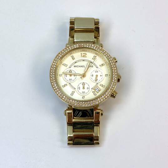 Designer Michael Kors MK-5354 Gold Tone Rhinestone Analog Quartz Wristwatch image number 2