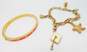 Kate Spade Orange Enamel Bangle & 3-Charm Gold Tone Bracelets 44g image number 1