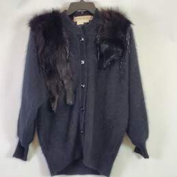 Golden River Women Black Vintage Fur Cardigan L