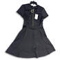 NWT Womens Black Round Neck Short Sleeve Front Zip Fit & Flare Dress Size 4 image number 1
