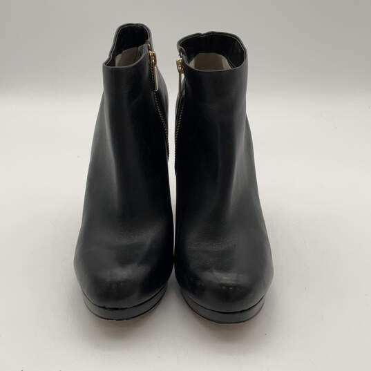Womens Black Leather Block Heel Side Zip Ankle Platform Boot Size 9.5 M image number 1